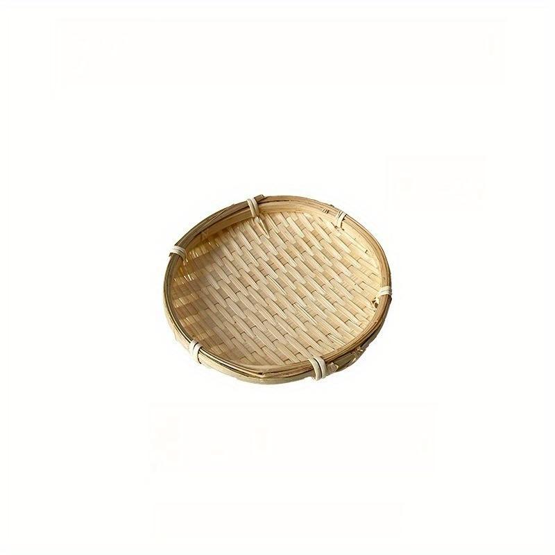 1Pc Mini Handmade Bamboo Round Dustpan Small Dessert Tray Candy Snacks Melon Seed Tray for Outdoor Patio Garden Picnic Home Kitchen Restaurant
