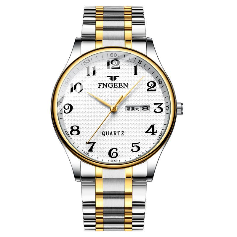 Men Watch Waterproof Calendar Week Large Dial Middle aged Elderly Steel Male Female Students Fashion Quartz Wristwatches Clock