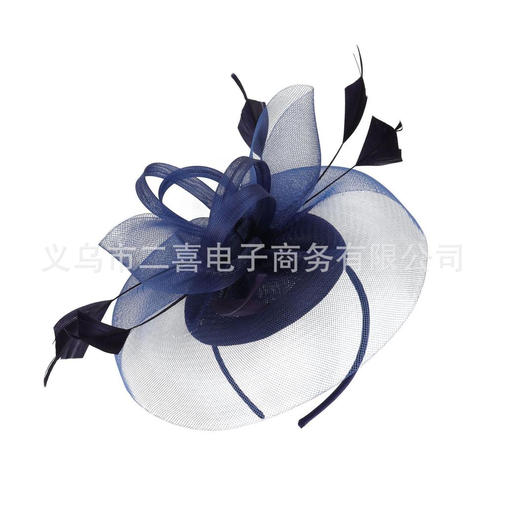 New European and American Bridal Feather Mesh Hair Accessories Hemp Yarn Headgear Retro Fashion Elegant Top Hat