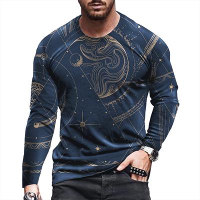 Frühling und Herbst Herren Übergroßes Langarm-T-Shirt Herren Loses T-Shirt 3D-gedruckter Rundhalsausschnitt