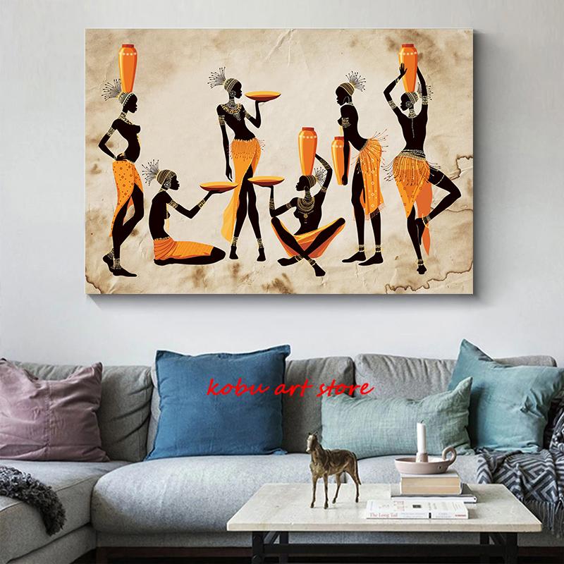 Ethnic African Black Woman Poster Canvas Painting Vintage Wall Art Figure Prints for Living Home Room Wall Decorative Picture