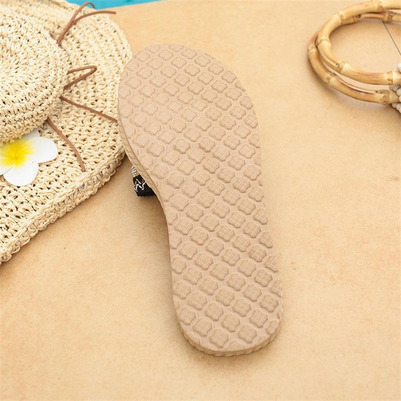 Ethnic Style Thick-Soled Large Size Flat Sandals with Hemp Rope Sole and Open-Toe Design.