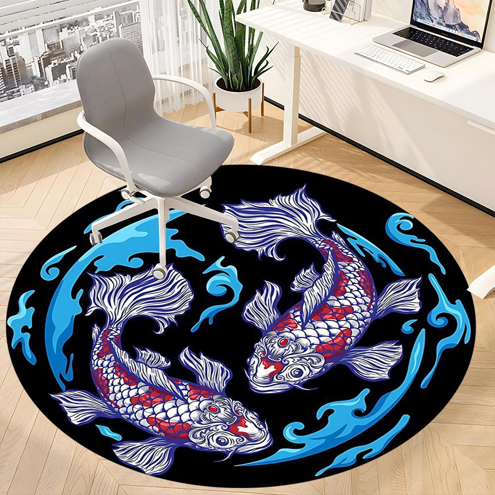 1pc Koi Fish Yin Yang Carpet, Round Non Slip Durable Large Size Office Carpet, Suitable for Office