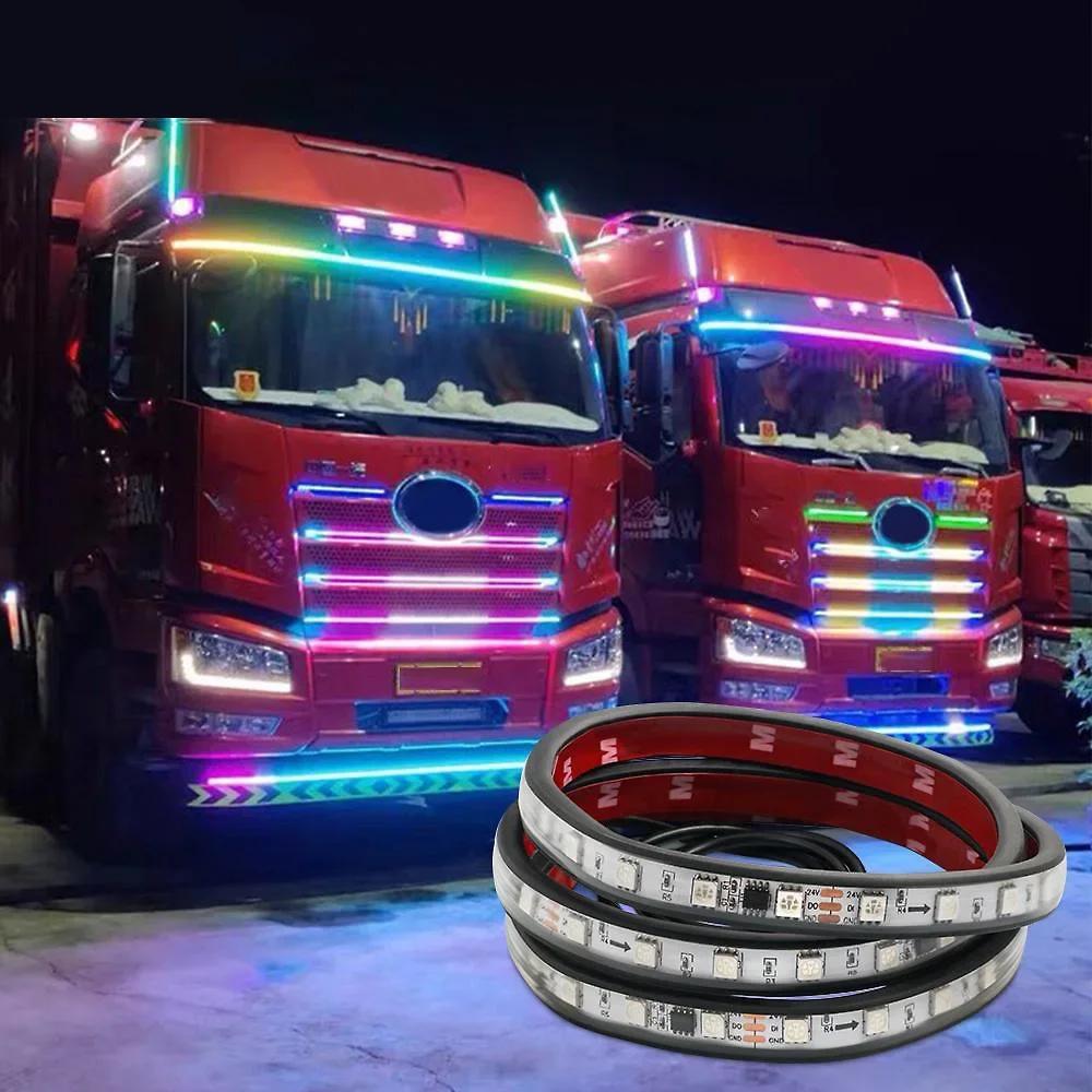 Truck Led Singal Light Night Driving Safety Warning Light RGB 7 Colorful Flashing Atmosphere Lamp 24V Car Decorative Light
