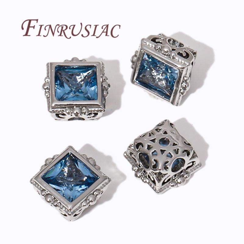 18K Gold Plated Square Spacer Bead,Brass with Zircon Beads,Metal Loose Beads,Separators For Bead,DIY Jewelry Making Supplies