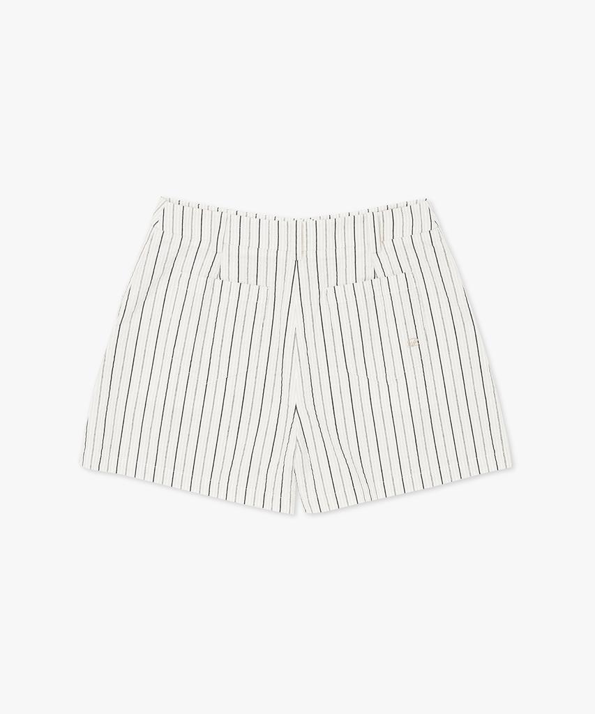 Plack Woman Striped Tuck Detail Shorts White