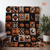1pz Coperta di Flanella con Stampa a Quadri, Zucca e Luna di Halloween - Coperta Calda, Morbida e Accogliente per Divano, Letto, Auto, Ufficio, Campeggio e Viaggi