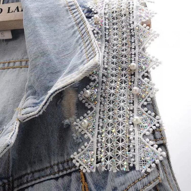 Chaleco Vaquero Floral de Diseño Corto para Primavera y Verano para Mujer Abotonado Viejo Personalizado para Viajeras Tops