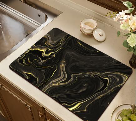 Marble Pattern Kitchen Drying Mat 40x50CM Water Absorbent Non Slip Dish Drying Pad Durable Surface Protector for Countertops and Sinks
