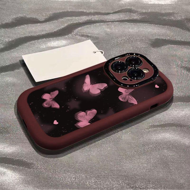 Applicable To Apple 15 ProMax Mobile Phone Case New IPhone 14 High End Sense 13 Silicone Anti Fall 16 Pink Butterfly