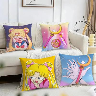 S-SAILOR Anime M-MOON Cushion Cover Reversible Plush Pillow Cover – For Car, Sofa, Bedroom, Perfect As a Gift.