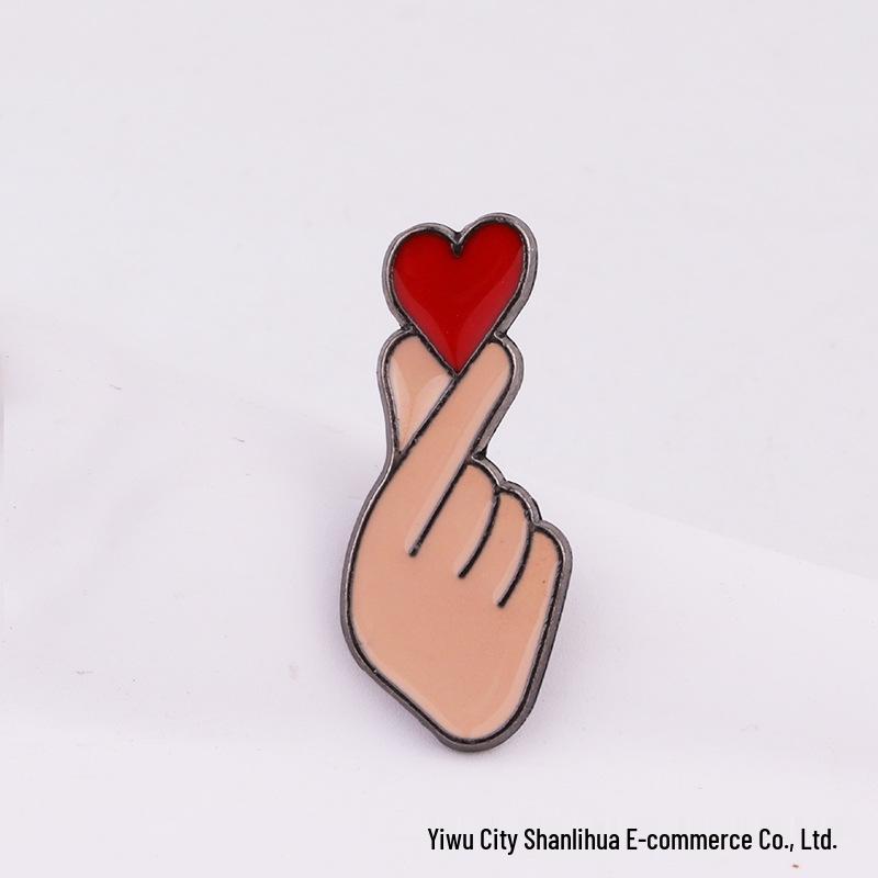 New Cartoon Creative Cute Finger Heart Brooch - Unisex Couple Gift Pin and Heart Badge