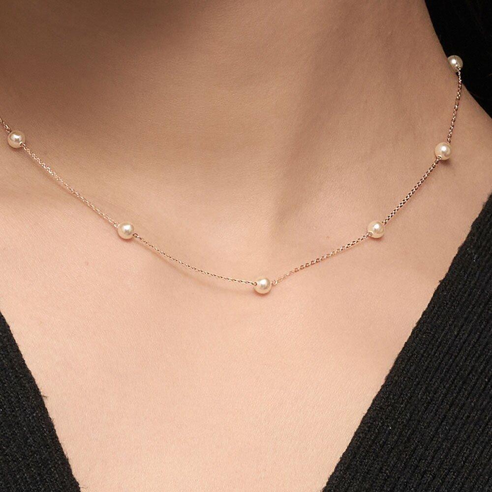 Moare 14K Layered 4mm Pearl Chain Necklace