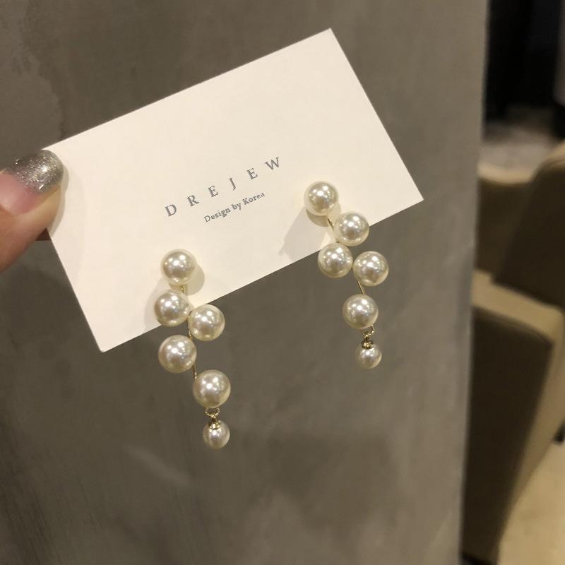 Silver Needle Korea Dongdaemun Geometric Pearl Fringed Earrings Fashion Temperament Personality Trendy Earrings Earrings