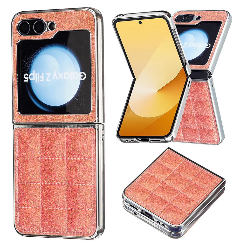 Suitable for Samsung Z Flip6 Fashion Phone Case Z Flip5 Electroplated Glitter Small Fragrant Style Rhombus Leather Case 4th Generation