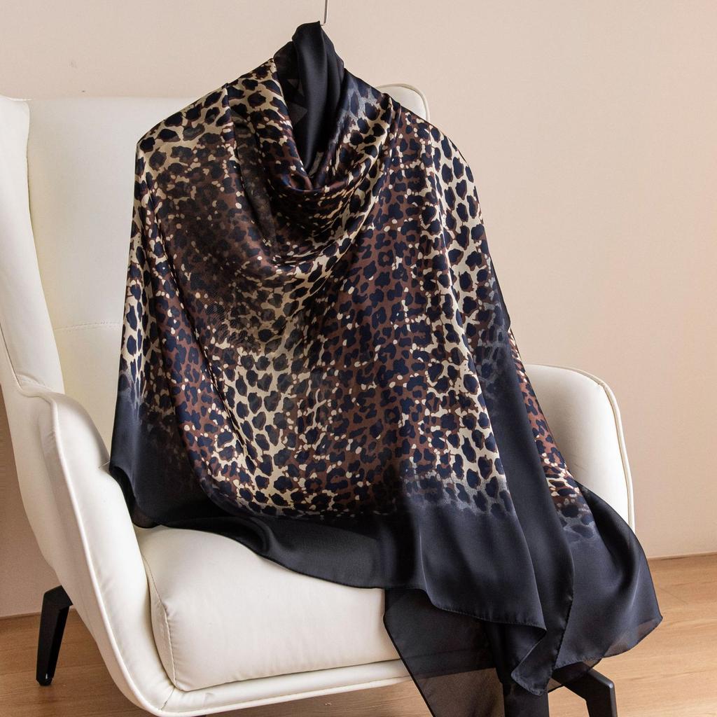 Classic leopard print spring and autumn fan gradual change color sunscreen silk scarf women's long decorative shawl fashion warm thin scarf