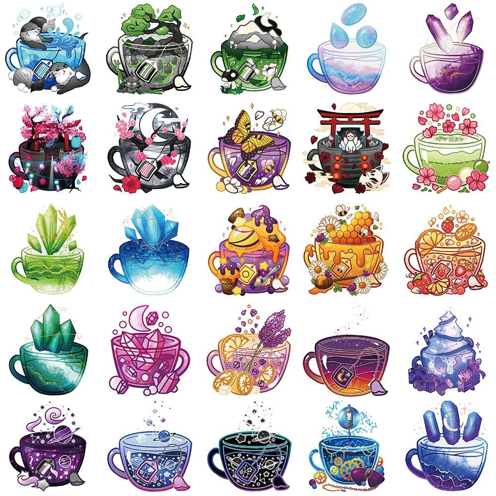 10/49PCS Cartoon Tasse Magie Aufkleber Vintage Kaffee Graffiti Aufkleber für DIY Gepäck Laptop Skateboard Fahrrad Aufkleber