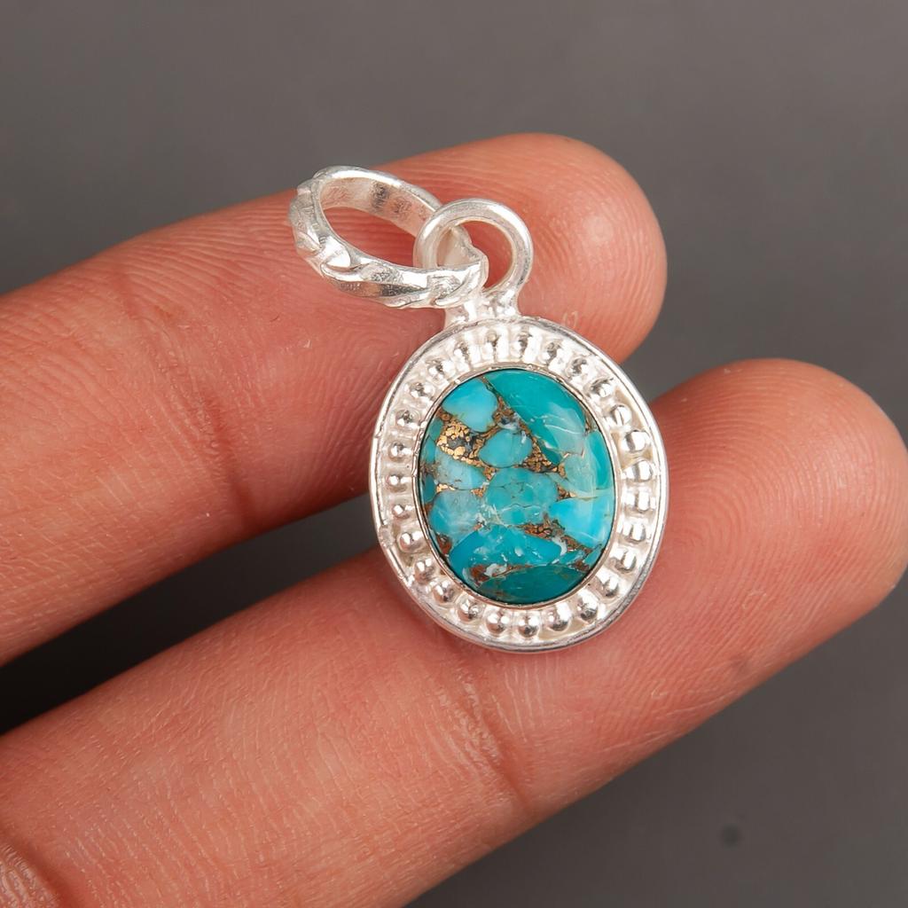 Blue Copper Turquoise Gemstone 925 Sterling Silver Jewelry Pendant 1.20" For Her PP-7-37