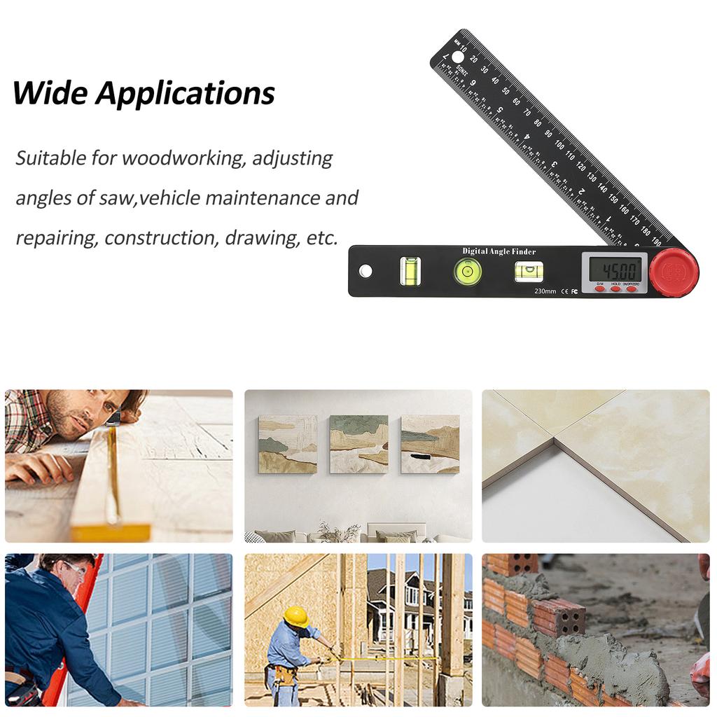 Digital Protractor Ruler Angle Finder, Protractor Ruler Level Tool, Multifunction Level Ruler 7 Inch, 3 Bubble Level