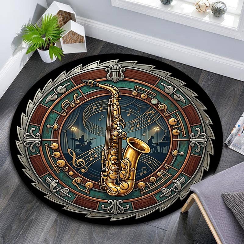 Saxophone Music Festival Emblem Round Area Rug Under Office Chairs Bedroom Living Room Home Decor