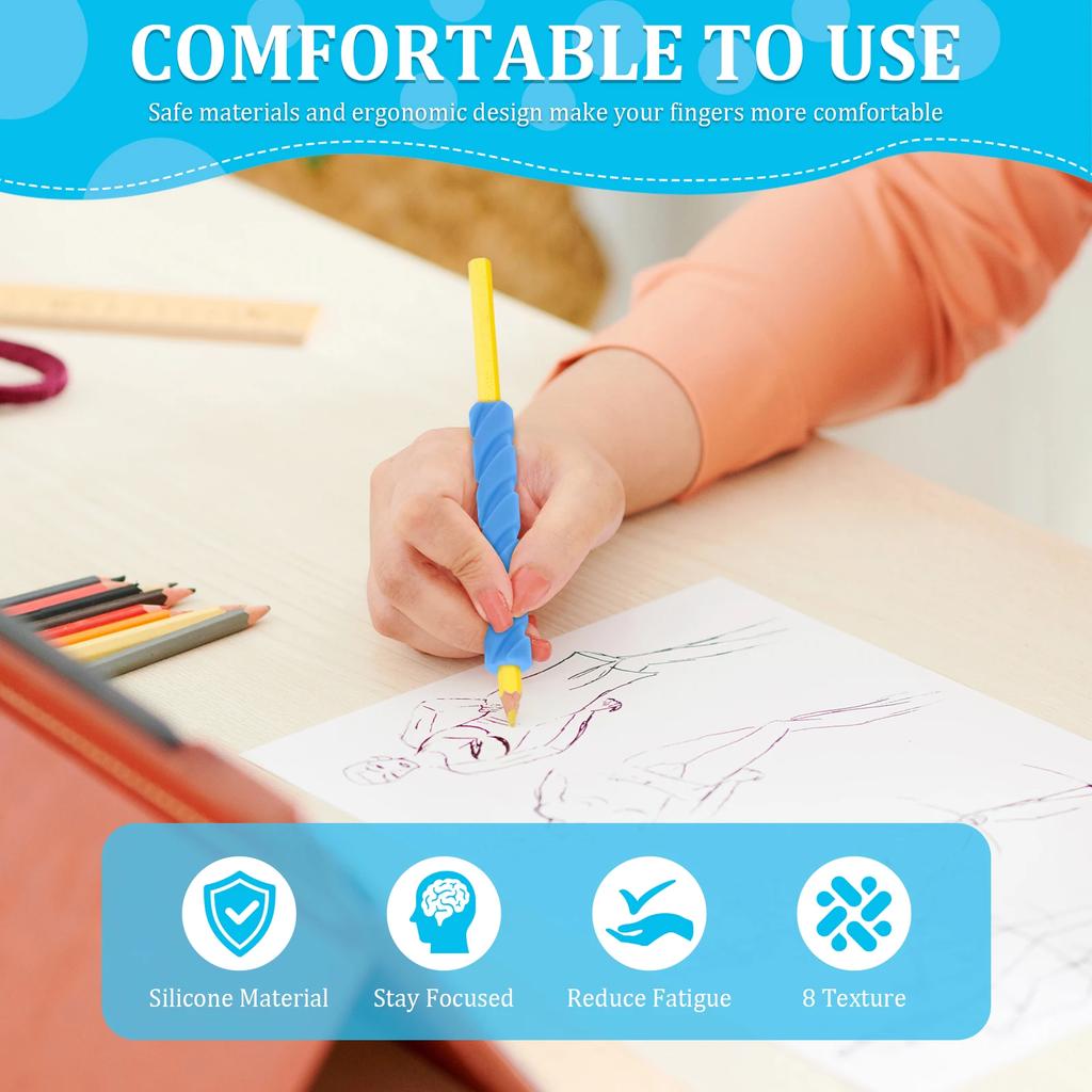 8Pcs Textured Silicone Pen Grips Children Student Pencil Aid Grip Set Reusable Sensory Pencil Sleeve Handwriting Pen Sleeve Tool