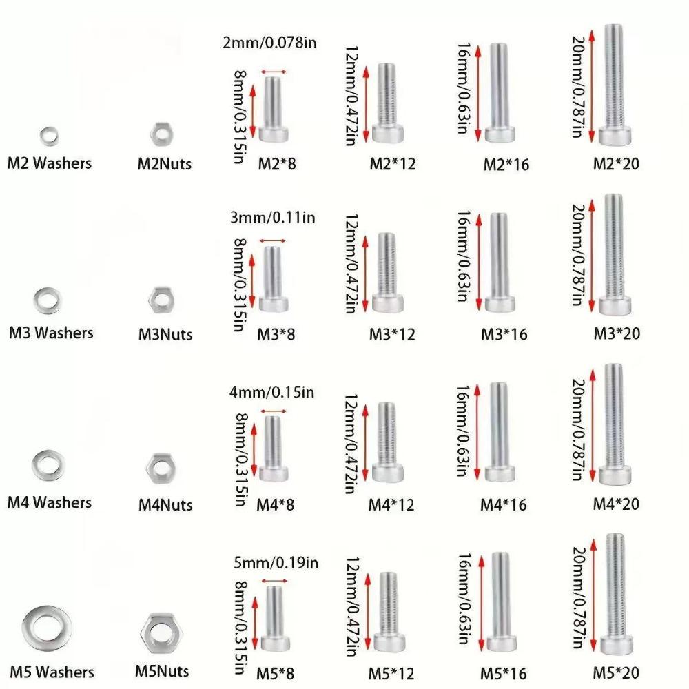 240 Pcs Stainless Steel Screws Nuts Washers Assortment Kit Rustproof Set for DIY Home Repair Industrial Use