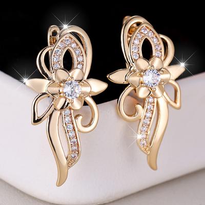 Vintage Weiß Zirkon Blume Tropfen Ohrringe für Frauen Charme Gold Farbe Hochzeit Braut Schmuck Geschenk