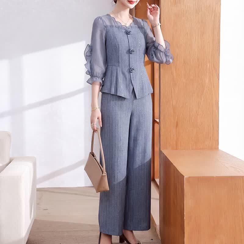 Women s Elegant Chiffon Loose Summer Two-Piece Set 3XL