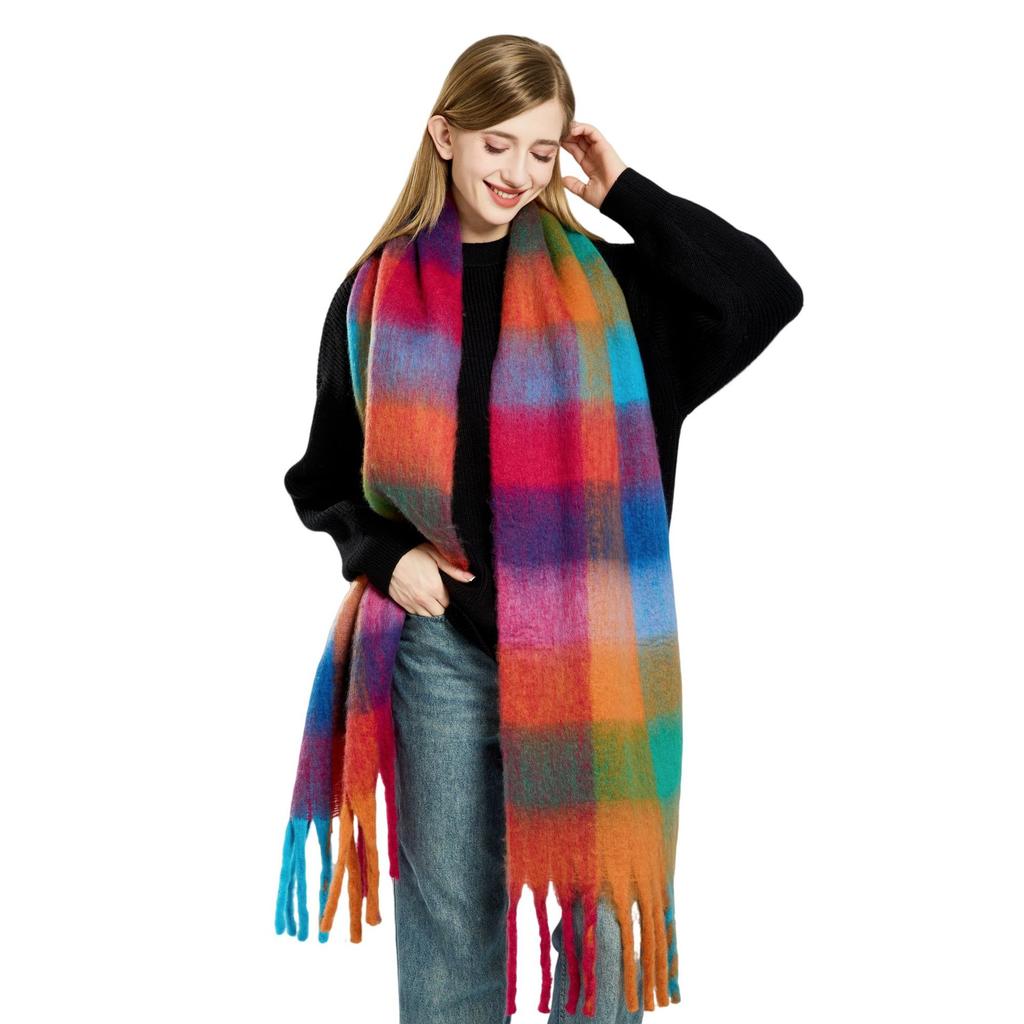Premium Color Plaid Scarf Women's Winter Warm Scarf Mohair Thickened Scarf Versatile Shawl