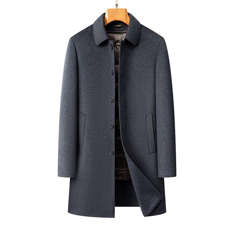 New Men's Lapel Wool Coat with Detachable Duck Down Liner - Business Casual, Autumn & Winter