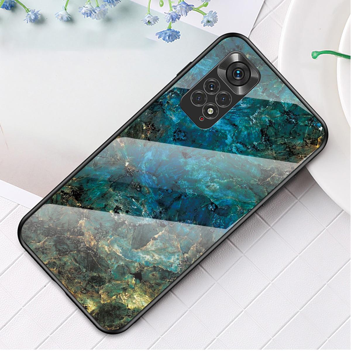 

For Xiaomi Redmi Note 11 4G (Qualcomm)/Note 11S 4G Marble Pattern Shockproof Phone Case Tempered Glass+PC Back TPU Frame Shell Emerald Marble