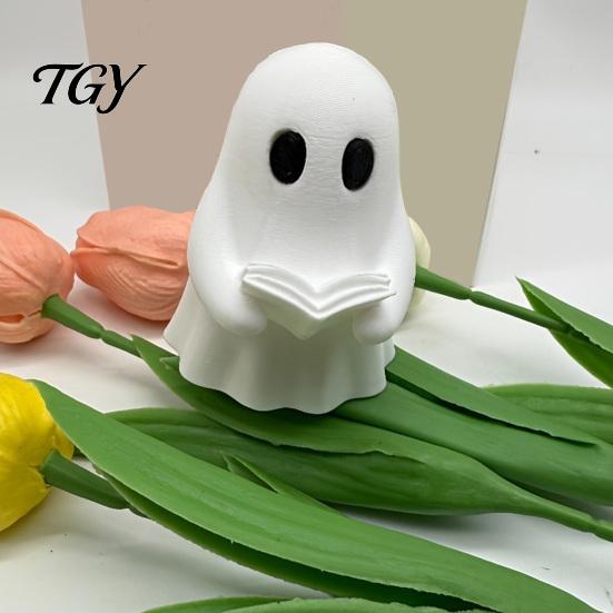 Ghost Reading A Book Statue Halloween Mini Ornament, 3D Printed Cute Little Sturdy Figurines Figurine, Durable PLA Creative Statues for Bookshelves