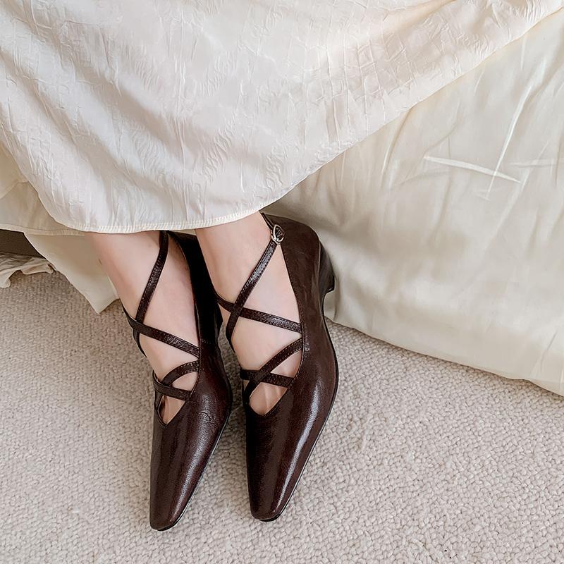 2024 Women Pumps Mature Genuine Leather Spring Summer New Shoes Woman Buckle Strap Office Lady Working Pumps Rome Style Shoes