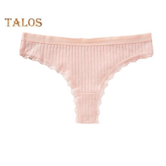 Women's Ribbed Cotton Underwear Lace Trim Low Waist Briefs Soft Stretchy Bikini Panties Seamless Underpants for Daily Wear
