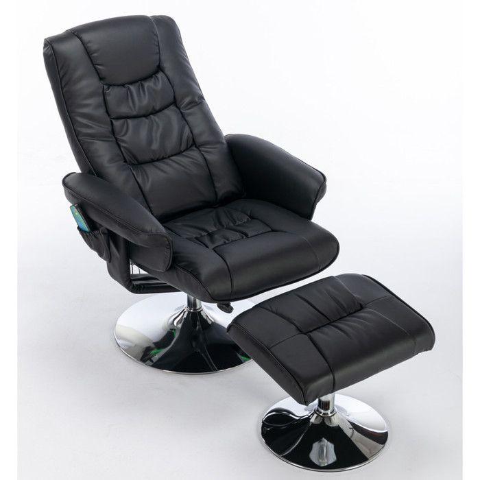 Massage Armchair with PU Padding and Footrest, Equipped with a Footrest with a 5-point Massage Mechanism, Black