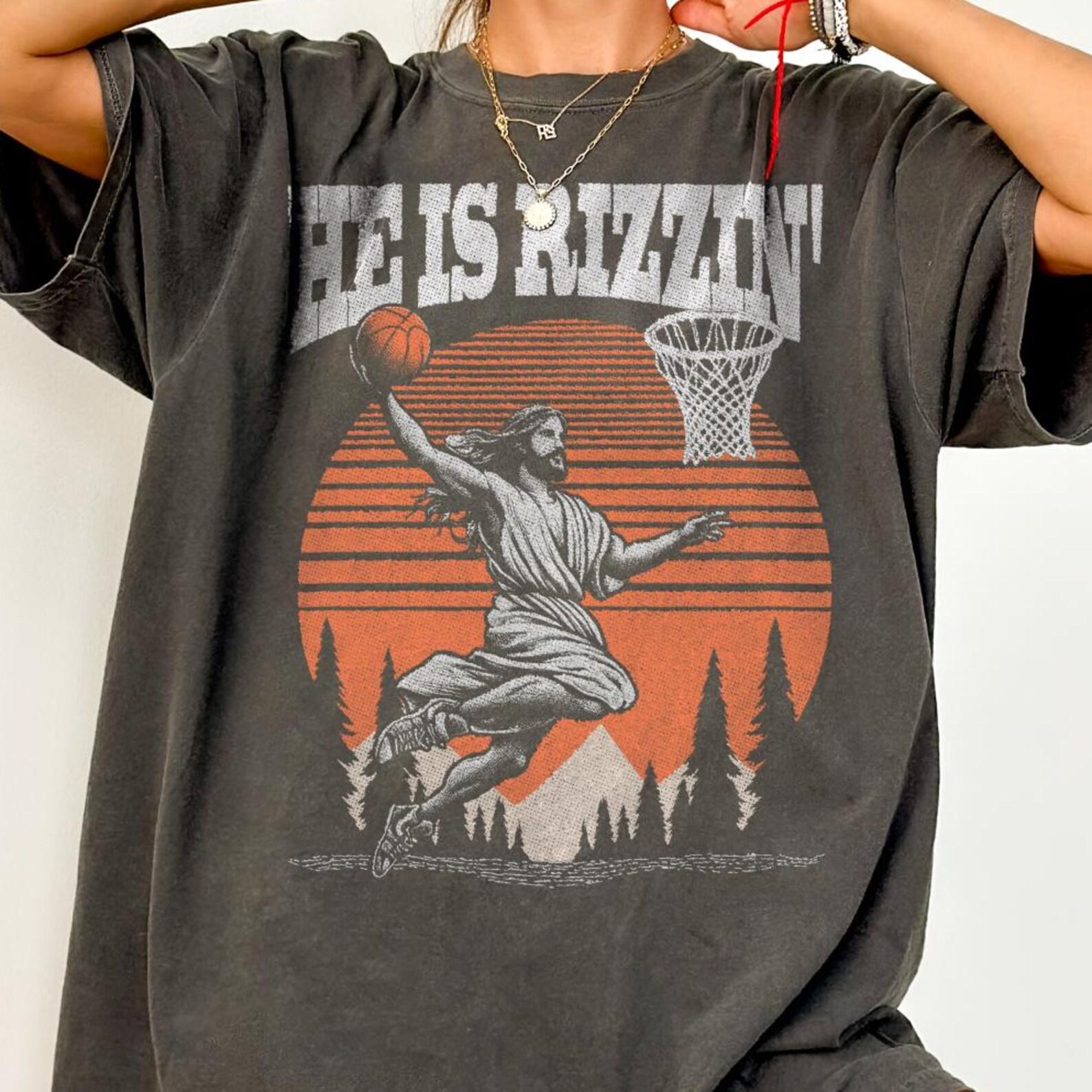 Comfort Colors® He Is Rizzin Jesus Shirt -Jesus Playing Basketball Shirt,Funny Jesus Shirt,Christian Funny Shirt,Jesus Lover Tees L