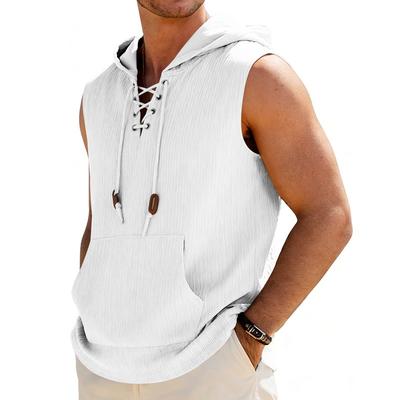 Mens Lace Up Sleeveless Hooded Tank Top