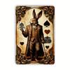 Vintage Style Iron Tin Sign Art Set of 1  Mr Rabbits Playing Cards Metal Wall Decor for Garden Bedroom Garage Durable