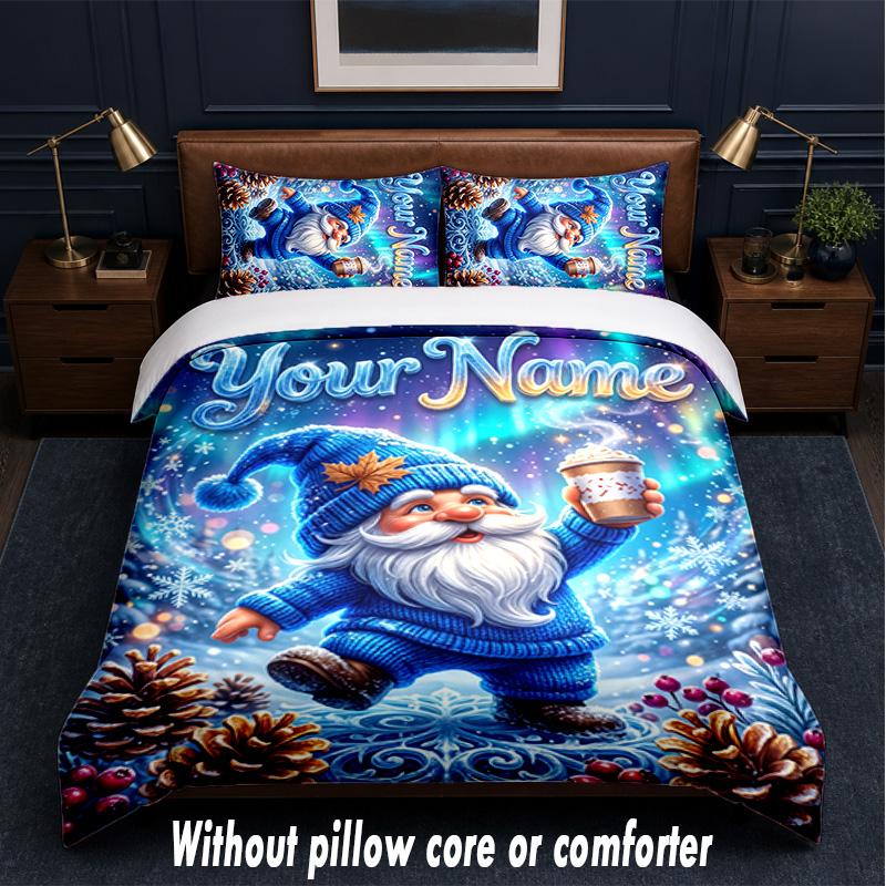 Gnome Theme Custom Text Or Name 3Pcs Bedding Set,1 Flat Sheet & 2 Pillowcases Personalized Home Bedding