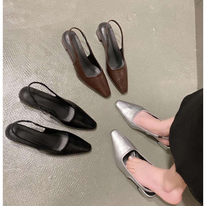 Fashion Designer Summer New Women Sandal Fashion Pointed Toe Shallow Slip On Ladies Elegant Slingback Shoes Thin Med Heel Dress Mules