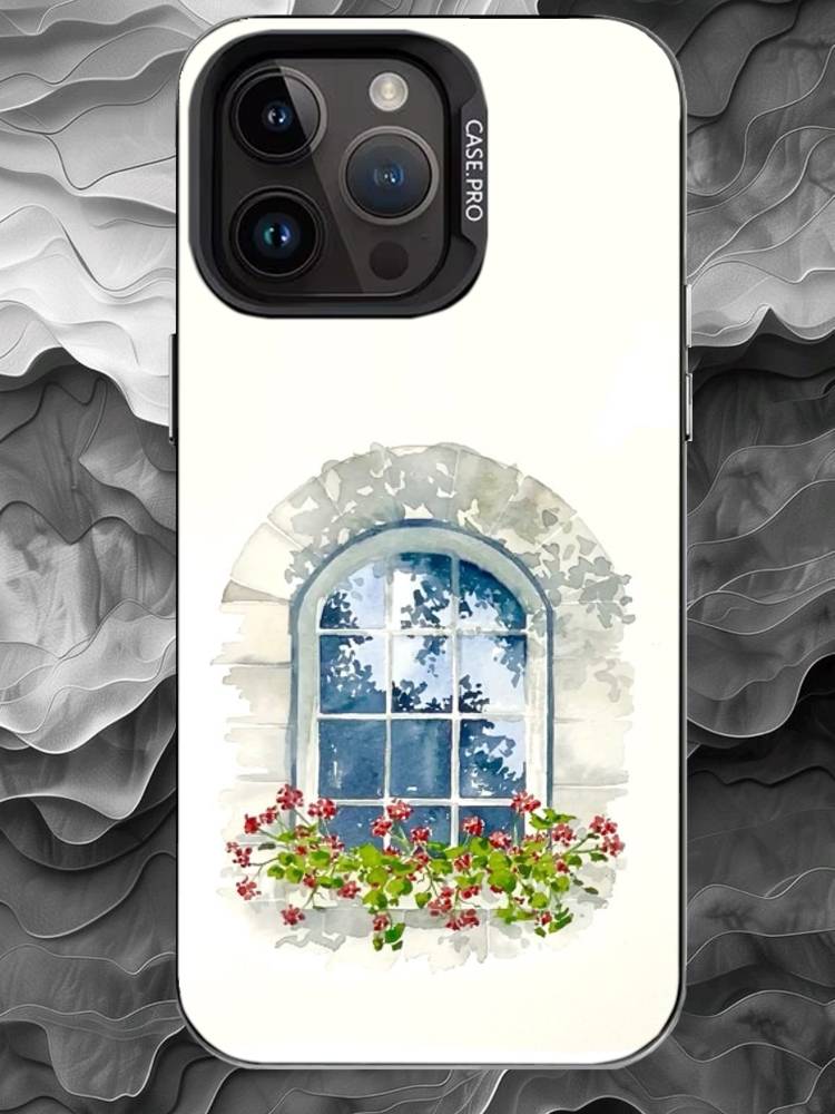

Чехол для телефона W-Акварельные цветы у окна Для iPhone 17 16 15 14 13 12 11 Pro Max Plus Серебристый Матовый Черный Чехол iPhoneXSMAX