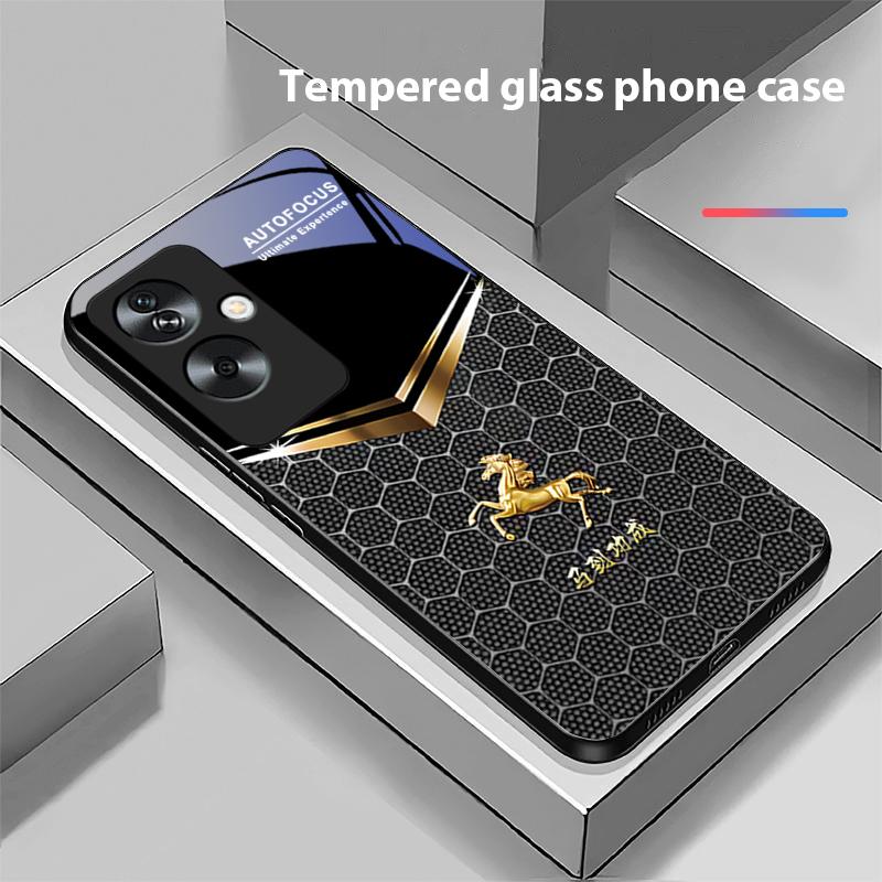 Waben-Grünes Pferd Für Oppo A79 5G 58 78 74 60 4G Reno 11F Realme GT 6 11 Note 50 10 C55 X2 Gehärtetes Glas Schwarze Handyhülle