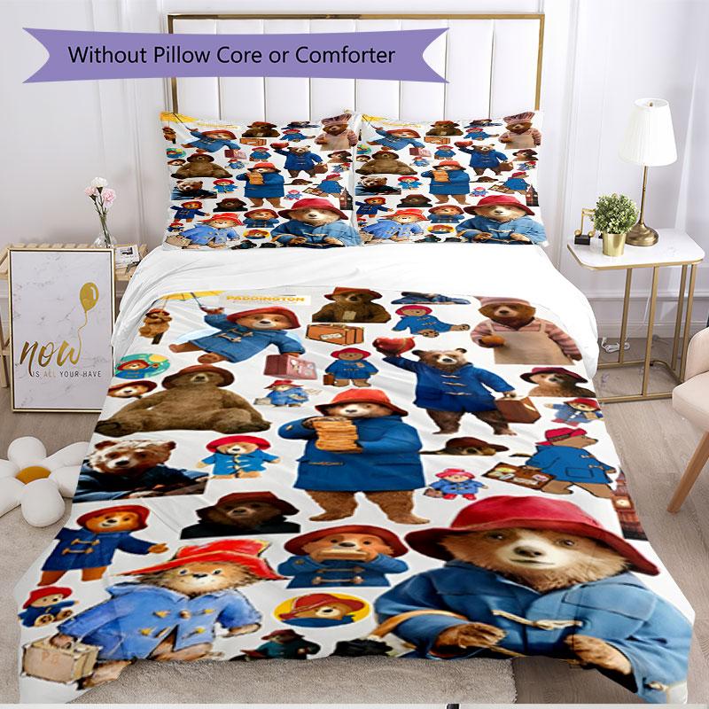 3pcs Duvet Cover Set (1*Duvet Cover + 2*Pillowcase, Without Core), Paddington Bear Print Soft All‑Season Bedding Set, Home Bedroom Decor Gift