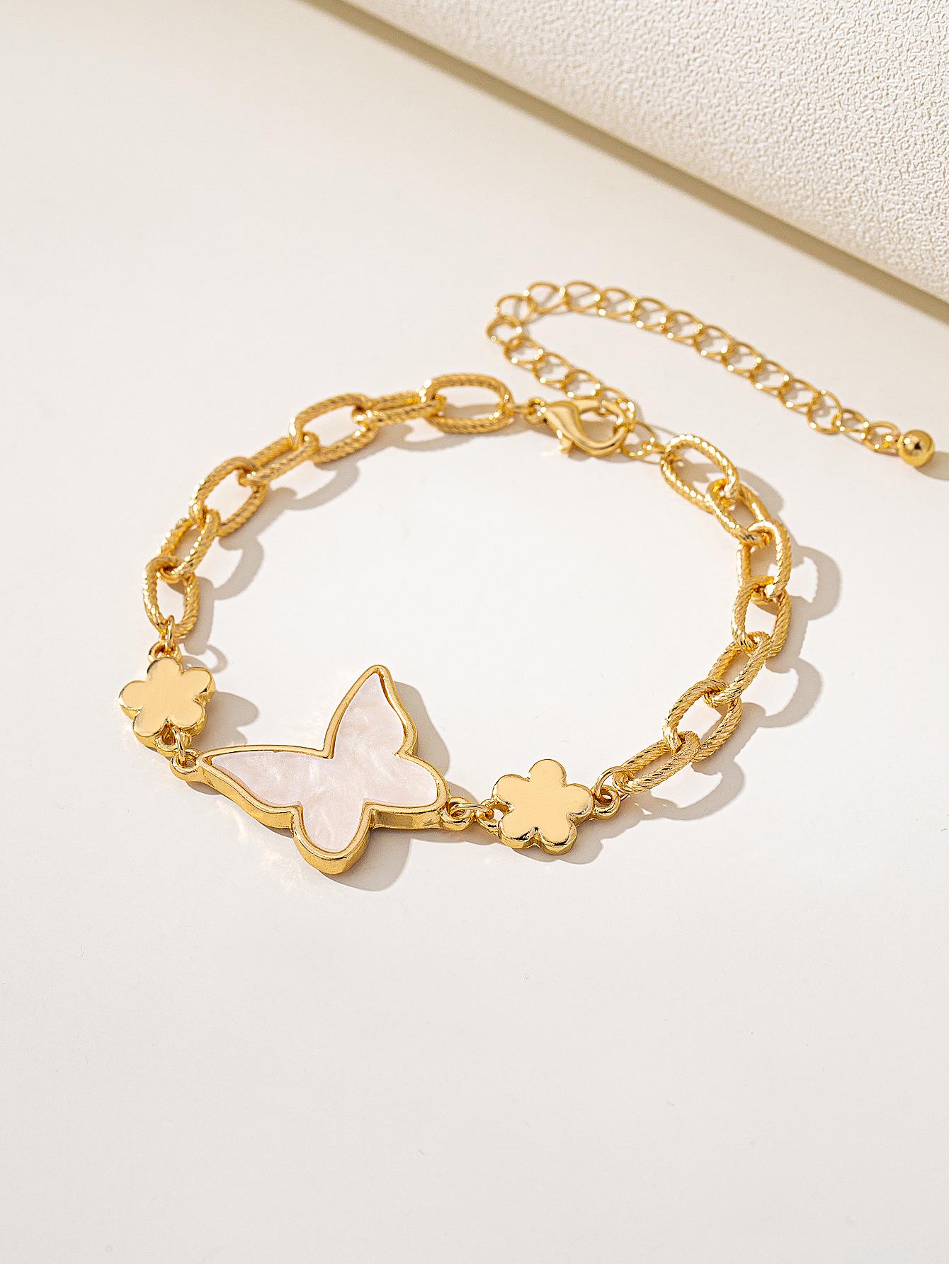 Персонализированный универсальный пэчворк-браслет с бабочкой и четырехлистником - Модный аксессуар золотой