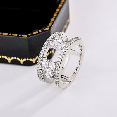 Luxuriöser Damenring Sterling Silber Hohl Ausgestochen Einzelreihe Zirkonia Fingerringe für Frauen Versprechen Liebe Freundin Geschenk