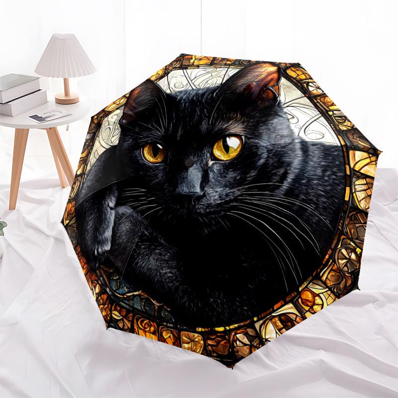 1pc Stained Glass Cat Decor Automatic Open/Close Umbrella, Compact Travel Umbrella, 8-Rib Sturdy Frame - Ideal Gift for Friends Yy251118065