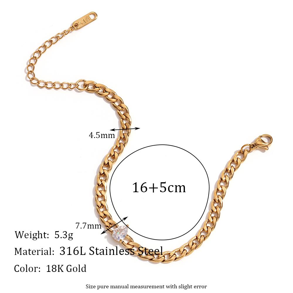 MamacitaSlay NK Figaro Chain Grinding Cuban Chain  Round Drop Zircon Stainless Steel Bracelet 18K Gold Plated Jewelry For Women