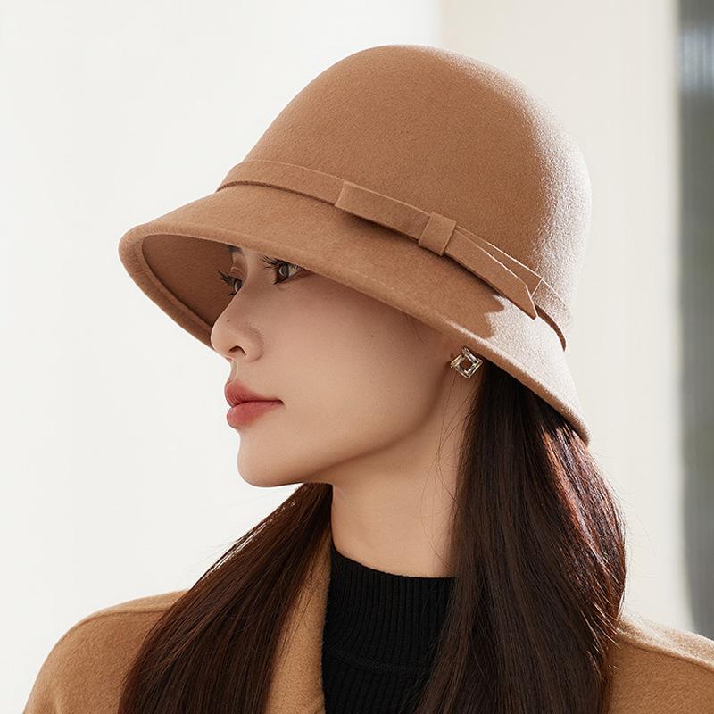 Winter hat women's big head circumference felt hat high-end sense elegant temperament top hat basin hat