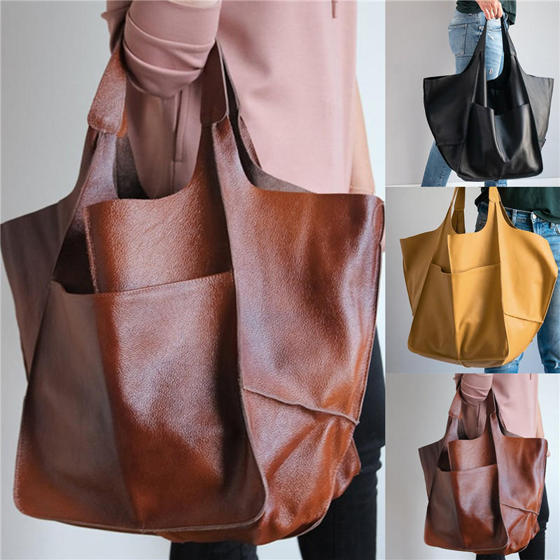 Women Large Capacity PU Leather Handbag Retro Fashion European And American Casual Soft One-Shoulder Diagonal Bag