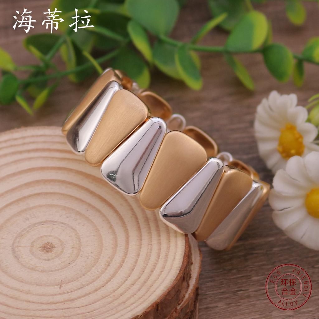 New triangular brushed alloy bracelet, irregular contrasting colors, versatile elastic bracelet for men and women